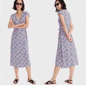J Crew Fabrizia Floral Print Wrap Dress XXS Garden Party Coastal Cottage Prairie